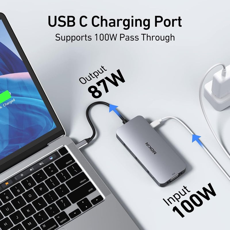 Mokin محطة إرساء USB C مع عرض مزدوج، 8 في 1 محور USB مع 2 DP، HDMI، VGA، USB C 2.0، A 2.0، منفذ شحن PD، محول متعدد الشاشات لأجهزة Dell/HP/Lenovo المحمولة - Image 3
